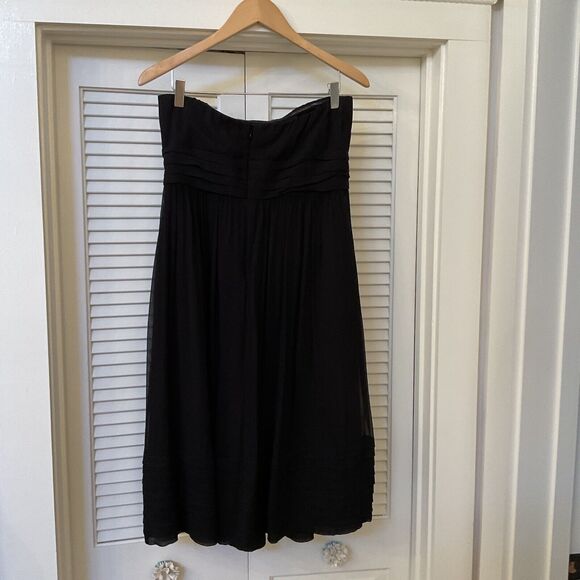 J Crew Black Silk Chiffon Juliet Dress Strapless Pintuck Pleats, Size 10 - Picture 6 of 9